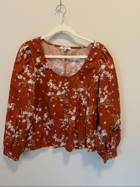 Madewell Corduroy Shirred Sleeve Button Front Top XL